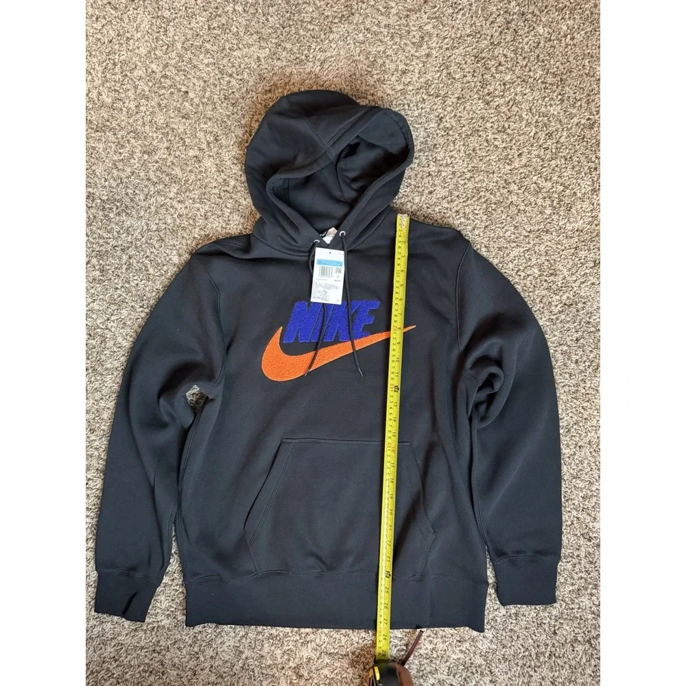 Nike Club Fleece Pullover Hoodie Black Orange Blue Terry FN3104-010 Men sz Med